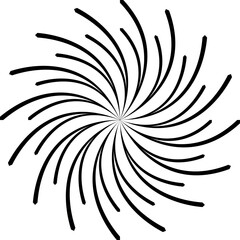 radial pattern of black, curved, and tapered lines emanating from a central point on a white background, creating a swirling or bursting effect