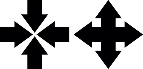 The image shows two sets of black arrows on a white background, four arrows pointing inward and four arrows pointing outward