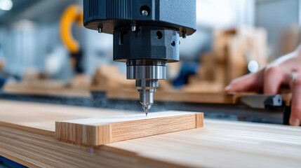 Precision CNC Milling Machine Engaged in Woodworking Process in Workshop