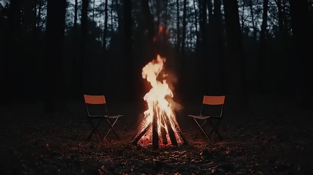 Campfire in the forest at night
