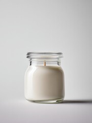 Glass jar candle inside product photography white background studio lighting minimalism high resolution photography high detail professional color grading soft shadows low contrast