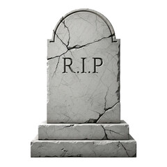 Cracked stone tombstone with rip inscription isolated on transparent background