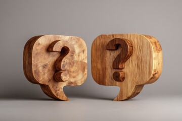 Two wooden question mark speech bubbles