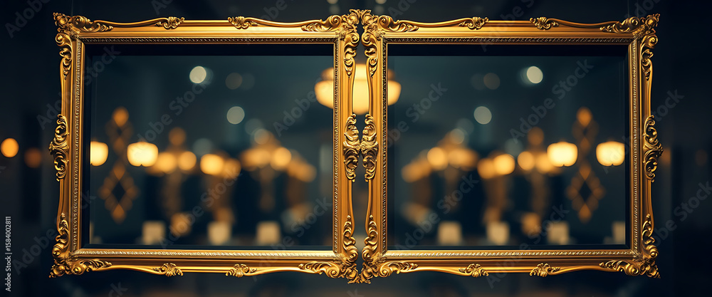 Poster elegant ornate gold frames display element set on transparent background