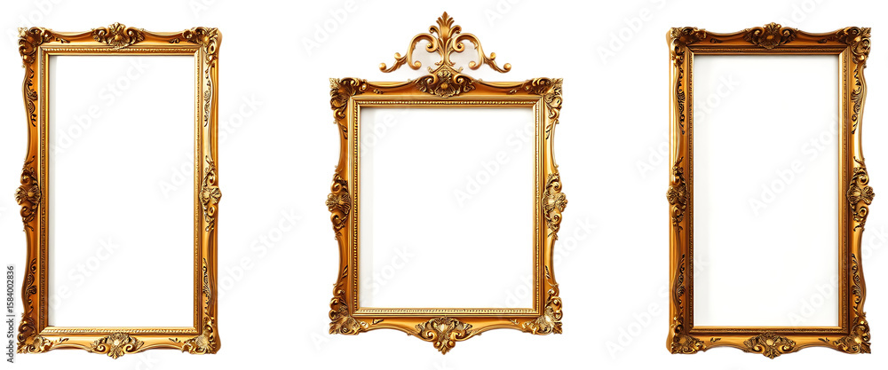 Poster elegant ornate gold frames display element set on transparent background isolated on white backgroun