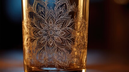 Ornate etched glass, detailed floral design