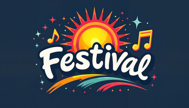 Festival logo with sun, music notes, and colorful accents
