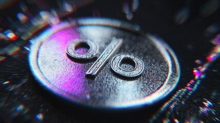 Close-up of a metallic percentage symbol