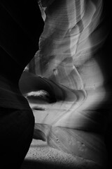 Black and white photo of Antelope Canyon in Arizona state, USA