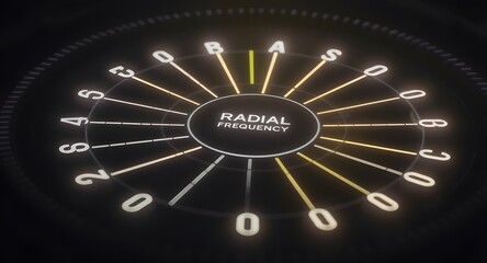 Close Up View of Illuminated Circular Instrument Panel Displaying Radial Frequency on a Dark Background