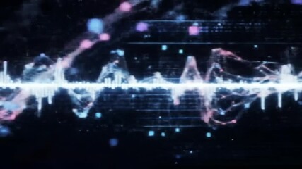 Digital audio spectrum visualization with blue and white frequency bars on black background