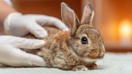 Obraz premium Vet Examines Rabbit With Gentle Care in Warm Clinic Environment Providing Proper Health Checkup