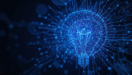 A futuristic lightbulb design, intricately detailed with circuit board patterns, highlighting innovation and technology.