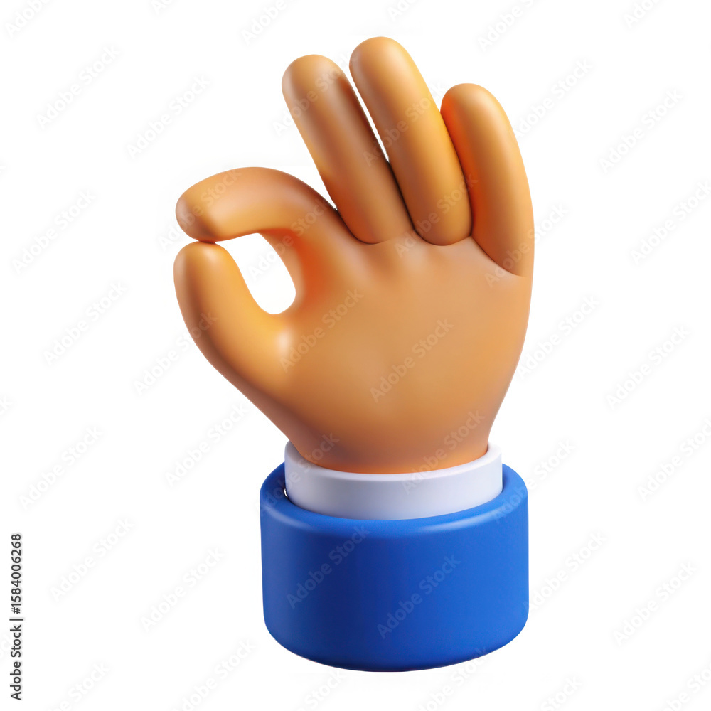 Poster stylized 3d cartoon hand forming an ok gesture with thumb and index finger touching isolated on tran