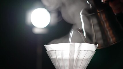 Pouring Hot Water For Manual Brew Coffee In a Stylish Setup