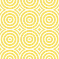 A seamless circles pattern with alternating white and yellow tones creates a modern graphic design perfect for backgrounds or textiles.