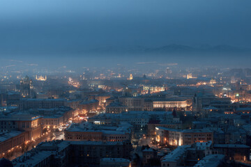 Fototapeta premium stunning night panorama showcasing top cities of cis featuring their names and symbols