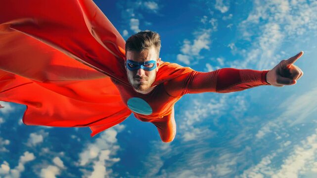 Brave superhero flying in sky