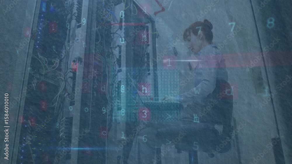 Aufkleber it engineer connecting cable and tapping device generating holographic code and activating firewall