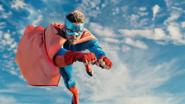 Brave superhero flying in sky