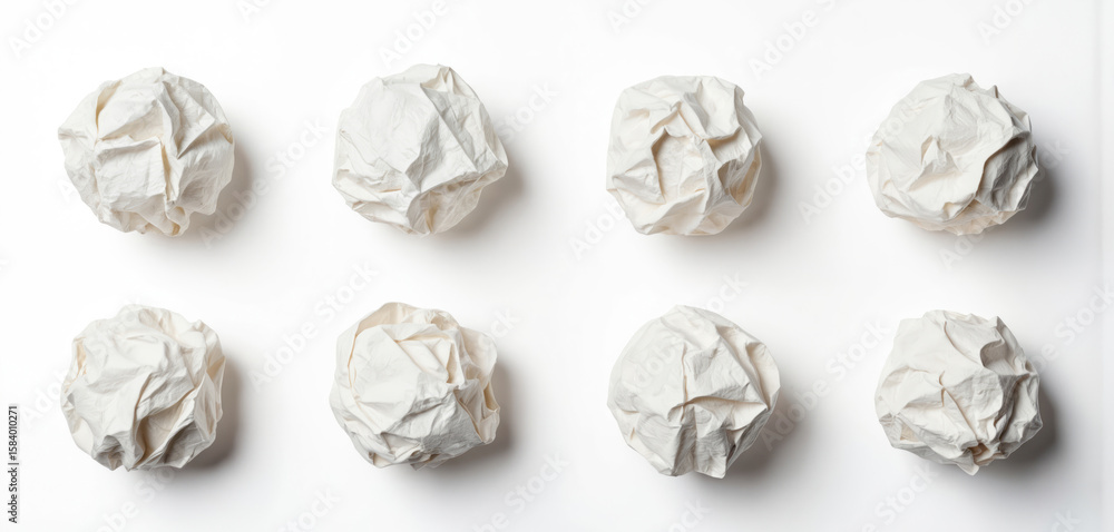 Aufkleber collection of crumpled white paper balls on dark gray background. balls scattered, overlap, creating