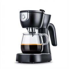 Modern Black Coffee Maker with Glass Carafe and Fresh Brewed Coffee