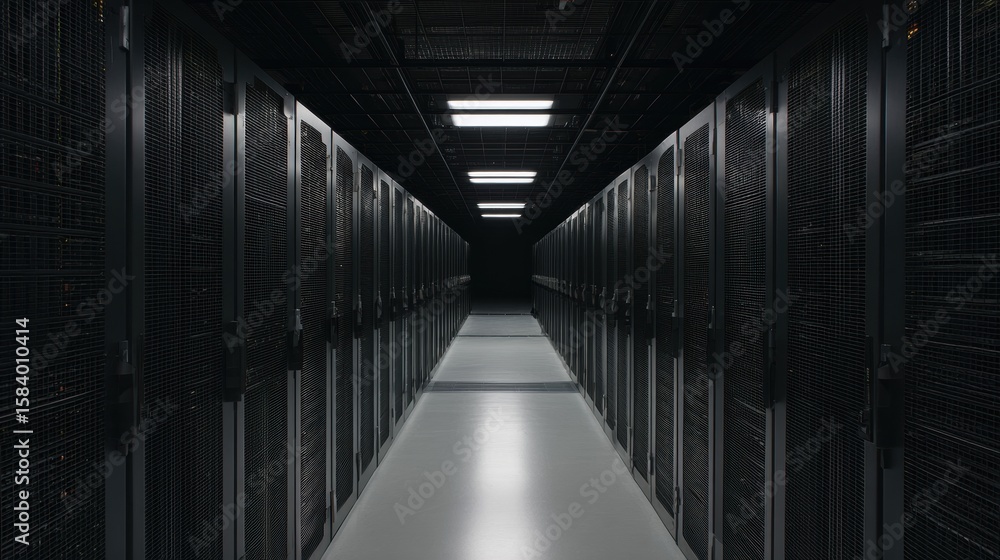 Aufkleber a modern data center hallway offers a glimpse into the heart of digital infrastructure, with rows of