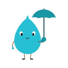 Cartoon Raindrop Holding A Tiny Umbrella