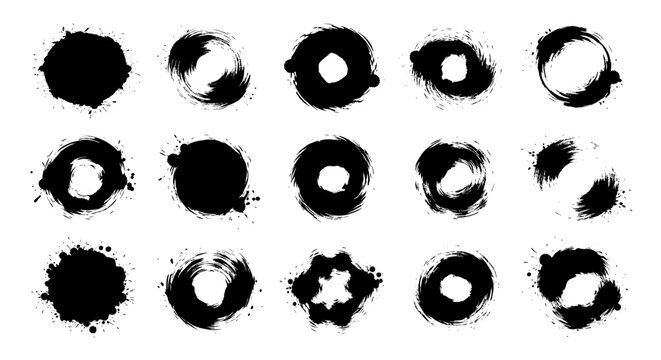 Black Ink Brush Strokes, Circular & Splashed Design Elements