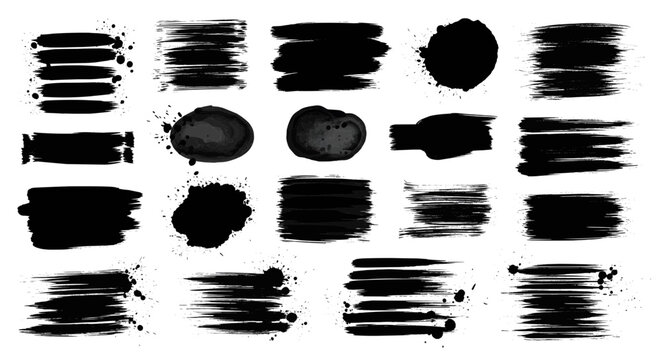 Black Ink Brush Strokes, Splatter & Texture Collection for Design