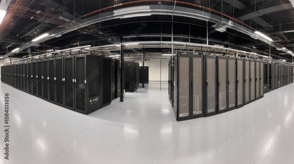 Poster a modern data center, a testament to technological advancement. this expansive facility houses rows 