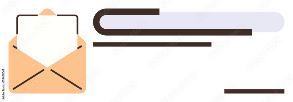 Poster open envelope with inserted letter alongside stylized book design created by parallel lines. ideal f