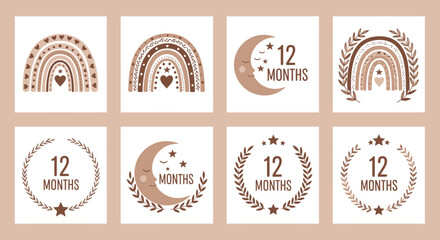 Bohemian Neutral-toned Rainbow Baby Milestone Card with Heart