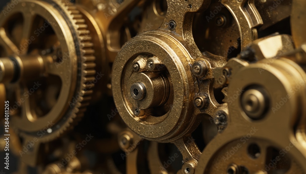 Poster golden mechanical clock face with intricate details. meticulously crafted with precision, twelve dis