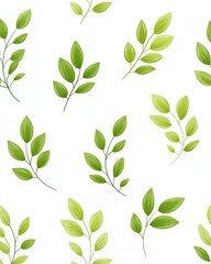 Seamless pattern of fresh green leaves on white background for eco product packaging.
