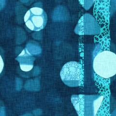 Abstract indigo blue batik dye seamless pattern, Organic bleed effect dyed wash background.