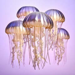 Luminous Jellyfish Ballet A Group of Bioluminescent Sea Creatures