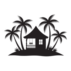 Obraz premium Tropical bungalow with palm trees and swing island
