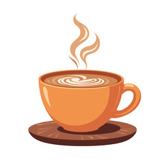 Obraz premium Warm coffee cup with steam on wooden coaster in minimalist style 