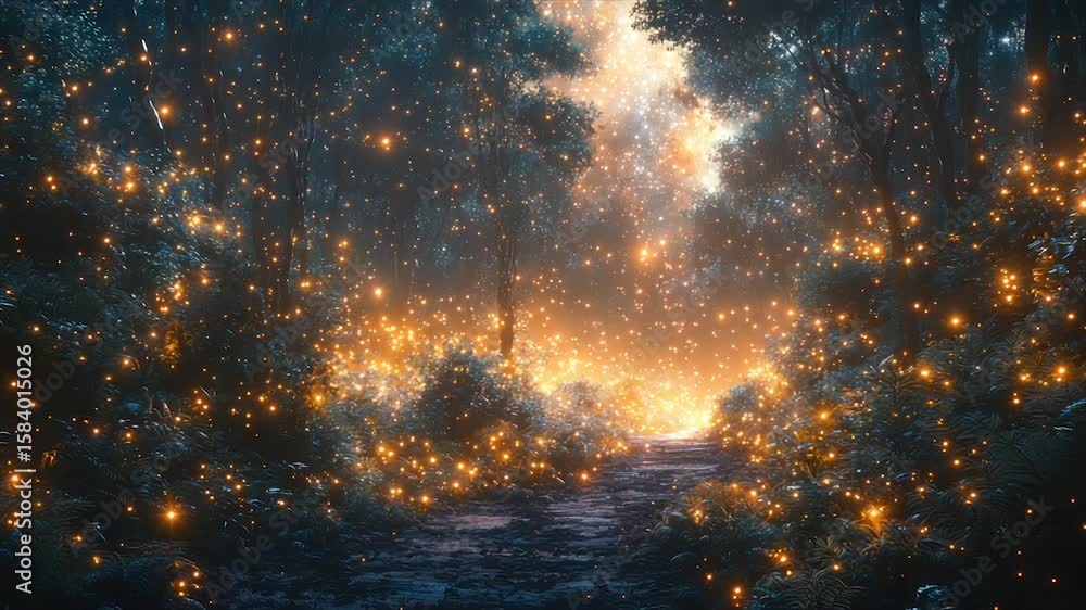 Aufkleber enchanting forest path illuminated by glowing particles