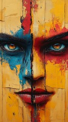 Dramatic abstract portrait of a person with vibrant colors rendered as a photo