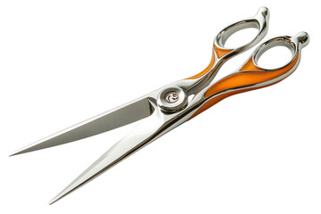 Polished steel shears with bright orange handles isolated on a transparent background scissors metal