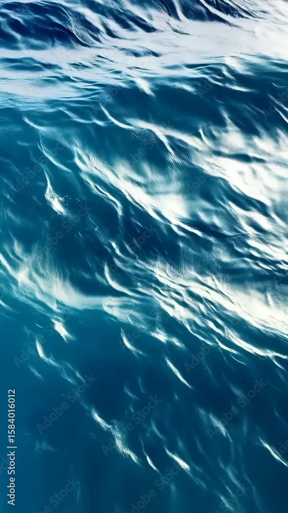 Poster aqua blue ocean surface with rhythmic wave patterns and sun reflection creating dynamic rippling tex