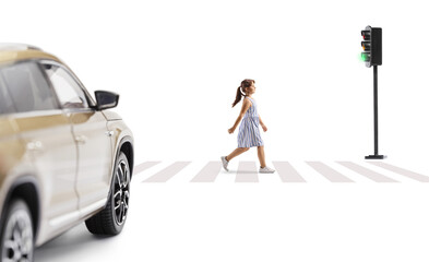 Child walking at zebra crossing