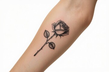 Obraz premium Forearm rose tattoo, studio shot, white background, design element