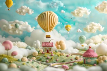 Fototapeta premium Hot Air Balloon over Candyland Village