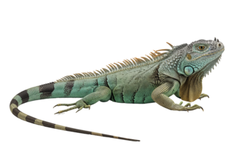Green iguana on light background, detailed and ready to use as transparent PNG
