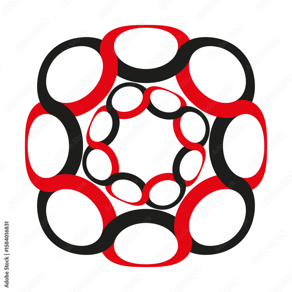 Poster geometric circle pattern. red black shapes. abstract round illustration. vector modern element