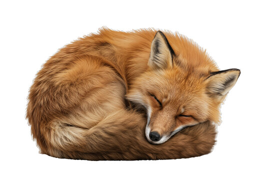 Red fox sleeping curled up on transparent background PNG - Powered by Adobe