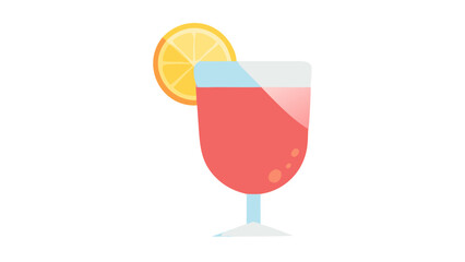 Refreshing pink cocktail with a lemon slice and ice cubes in a glass